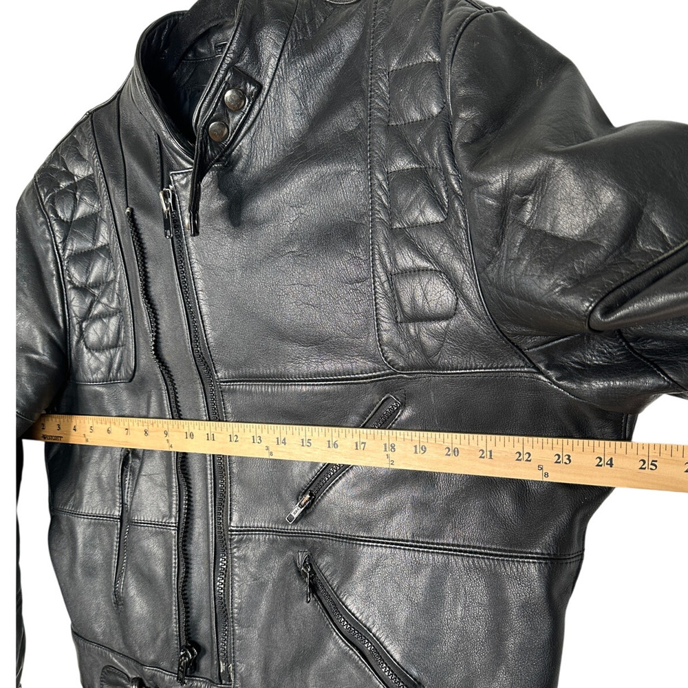 Steinmark L Wilsons $650 Heavy LEATHER Motorcycle Jacket Rider Safety Black 44 - Picture 10 of 12